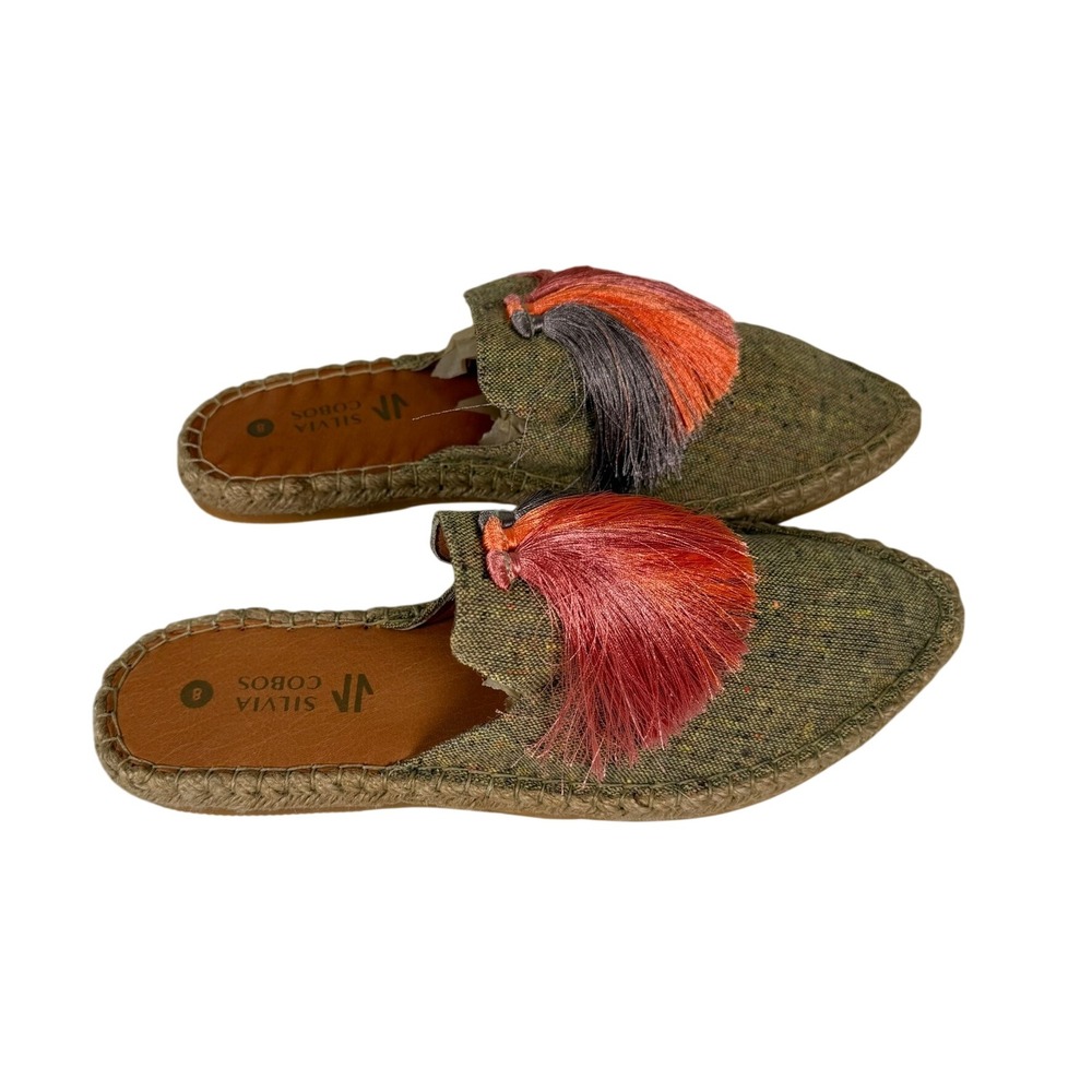 Silvia Cobos Womens 8 Sunrise Canvas Espadrille Mules Tassel Boho Summer Slides